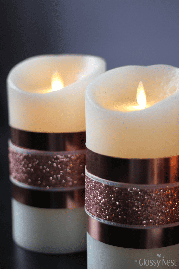 How to decorate a candle with pink glitter ribbon