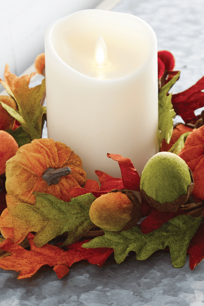 Fall candle decorating ideas using a candle ring