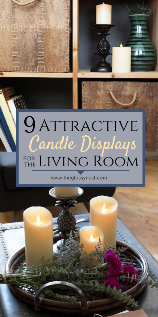 How to display candles in a living room bookcases using a tray & candle holders