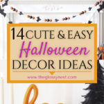 Cute ways to decorate for a Halloween fireplace & mantel with haunted houses, bat garland, pumpkins, candles