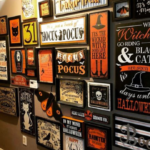 Cute ways to decorate for Halloween using a Halloween wall art gallery in a hallway