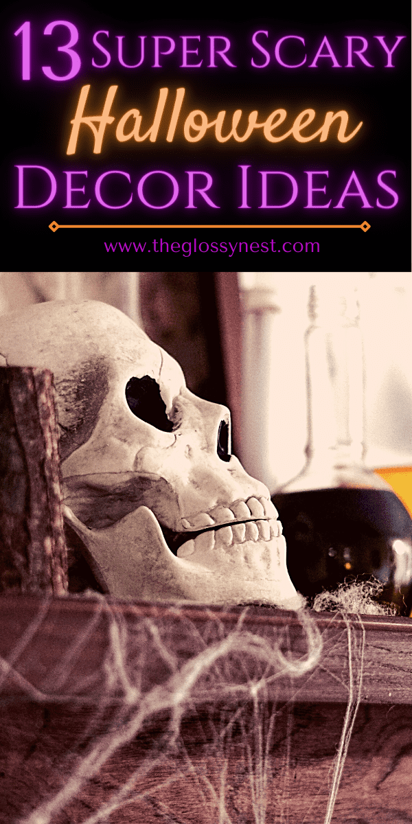 Scary ways to decorate your house for Halloween with skulls on a mantel