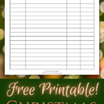 Christmas Budget worksheet with columns for category, item, budget amount, and amount spent. Header reads "Christmas Budget" with ornament designs. Text at the bottom says "Free Printable! Christmas Budget Worksheet" with website link.