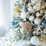 Christmas planning tips, Christmas tree with white, cream, light blue ornaments