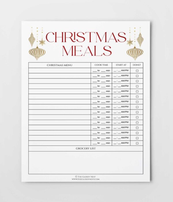 Christmas meal planner printable