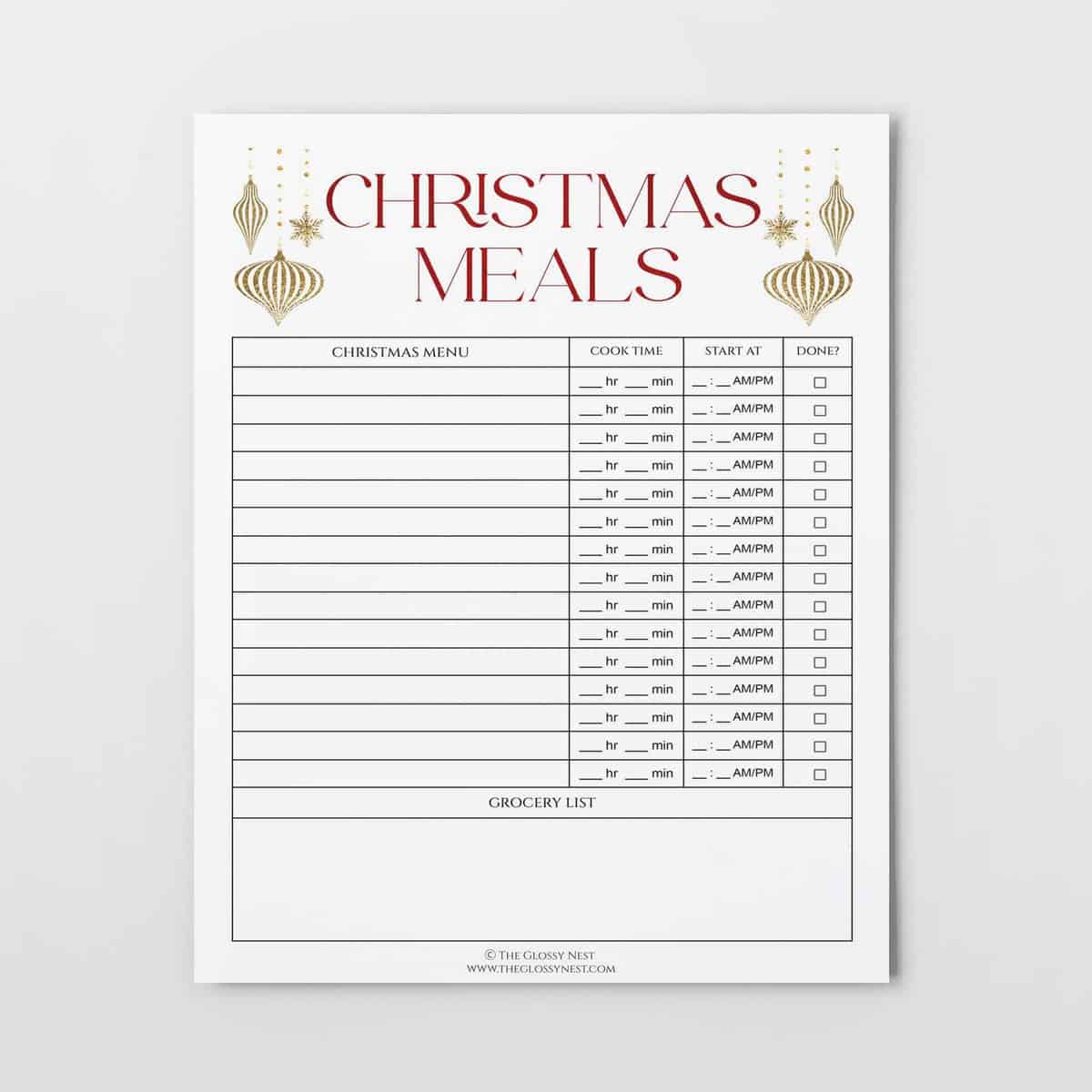 Christmas meal planner printable
