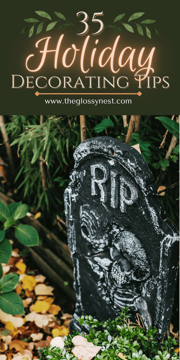 Faux Halloween gravestone with RIP, skeleton