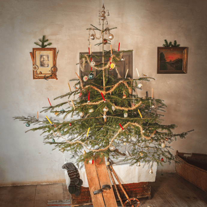 Christmas tree with rustic ornaments