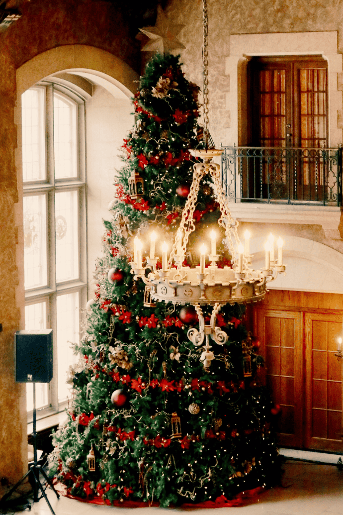 christmas tree with red ornaments