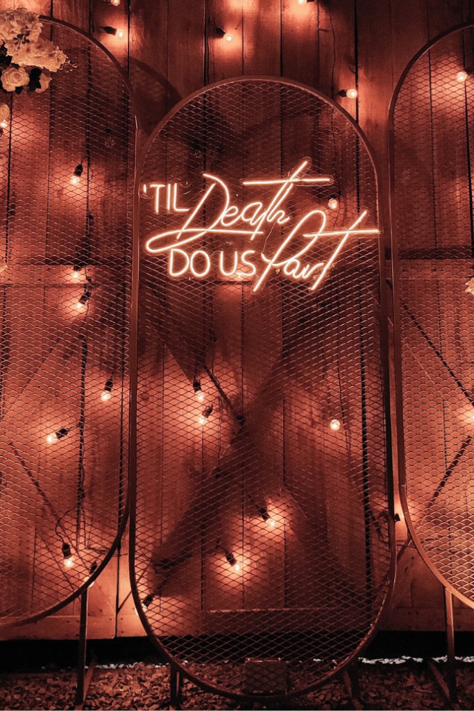 til death do us party wedding neon sign quote