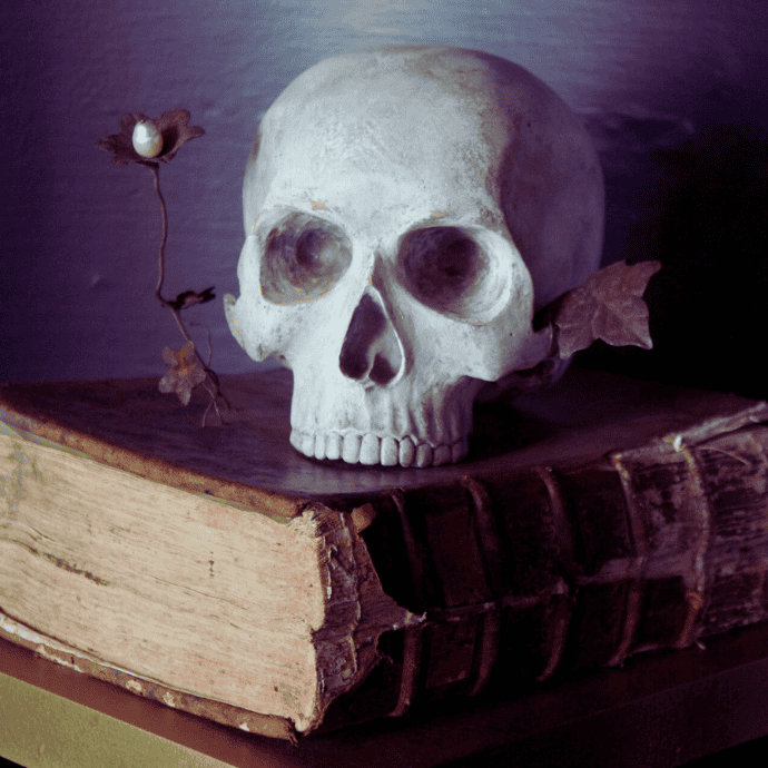 elegant skull on old book for halloween decor