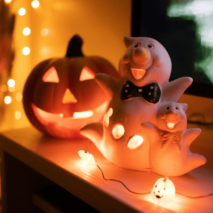 cute light up halloween ghost and pumpkin figurines, halloween string lights