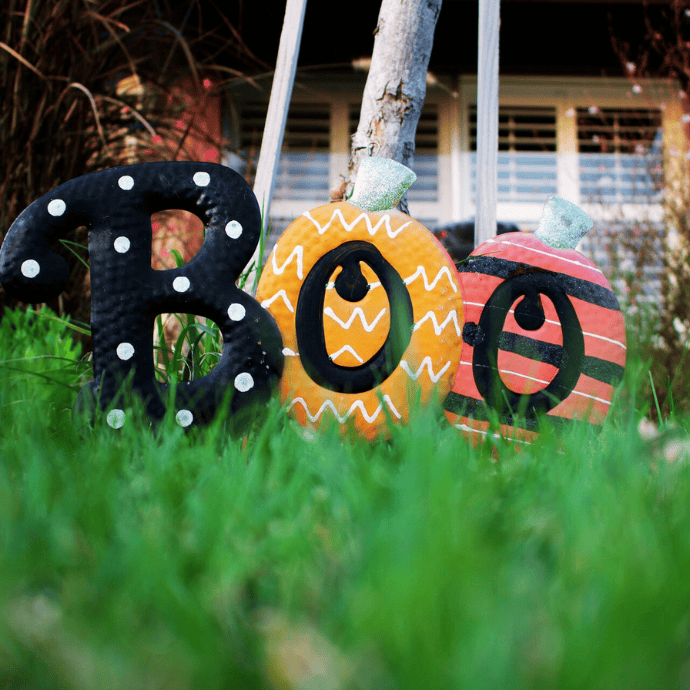 cute boo letters in front yard for halloween