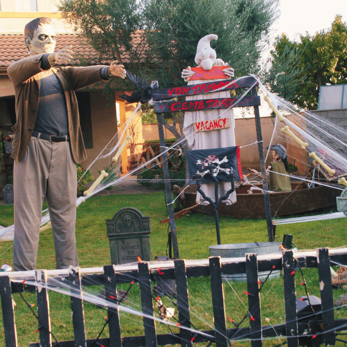 Frankenstein figurine in halloween front yard display