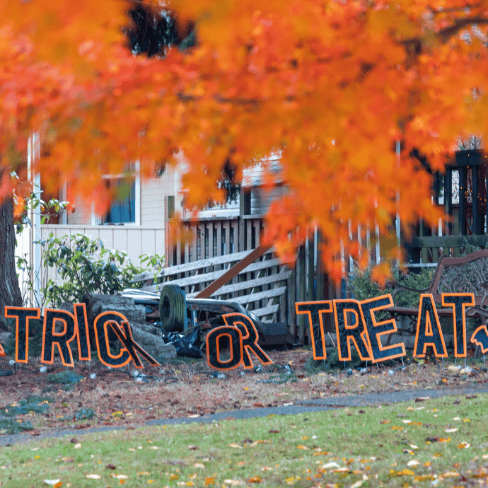 trick or treat sign in halloween front yard display