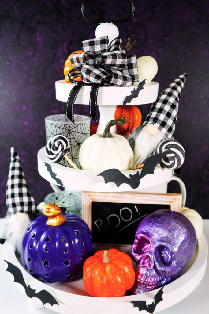 cute farmhouse halloween tiered tray