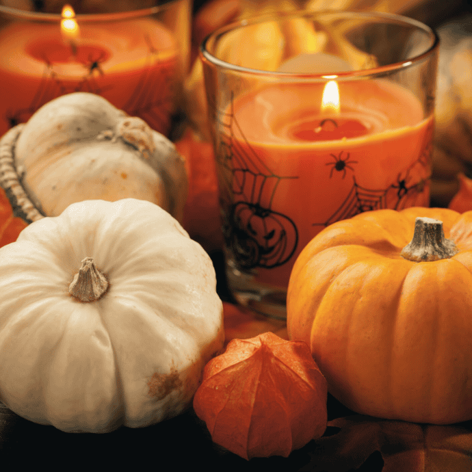 halloween jar candles with small pumpkins