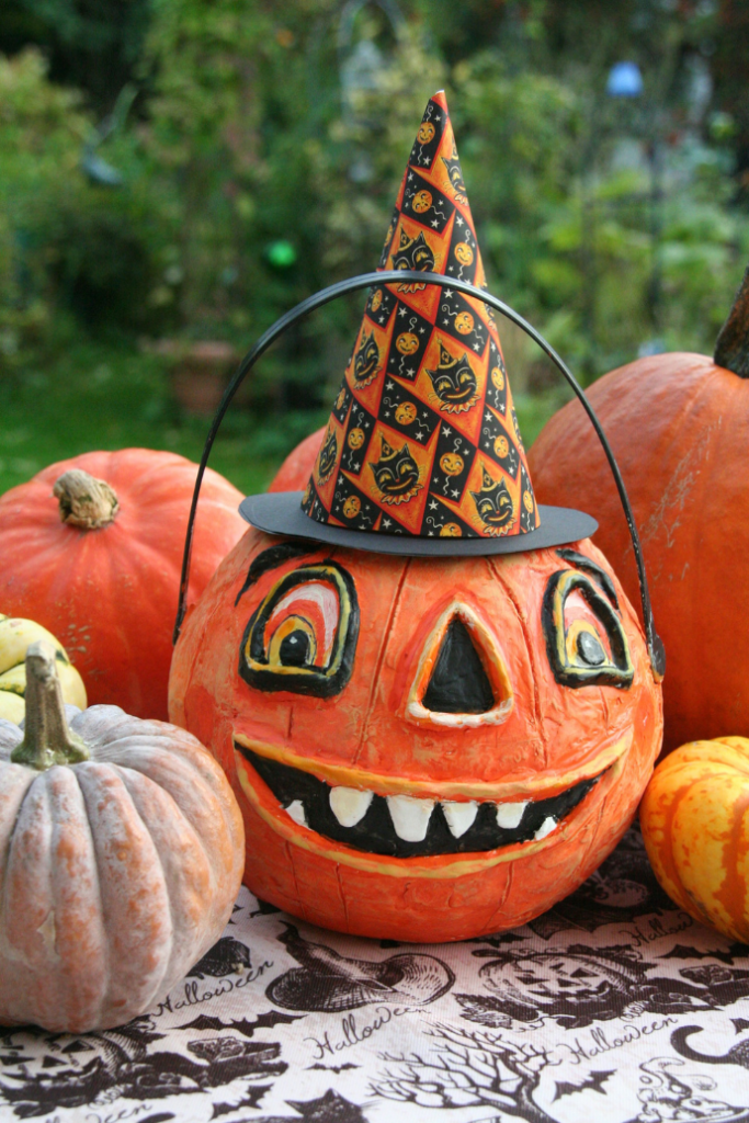 vintage halloween jack-o-lantern outside