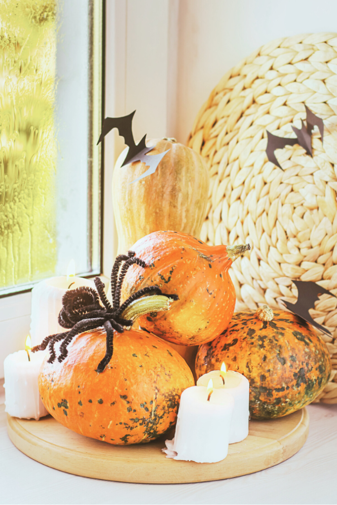 farmhouse halloween kitchen decor with spiders